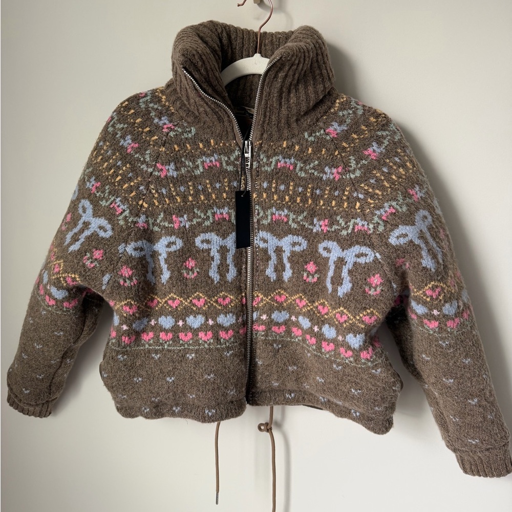 Blank NYC Brown bow knit Puffer Jacket